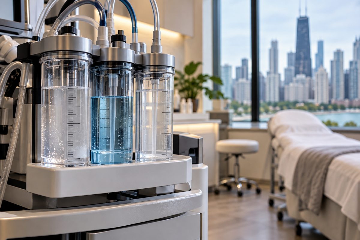 HydraFacial nutrient solution canisters loaded in equipment carousel