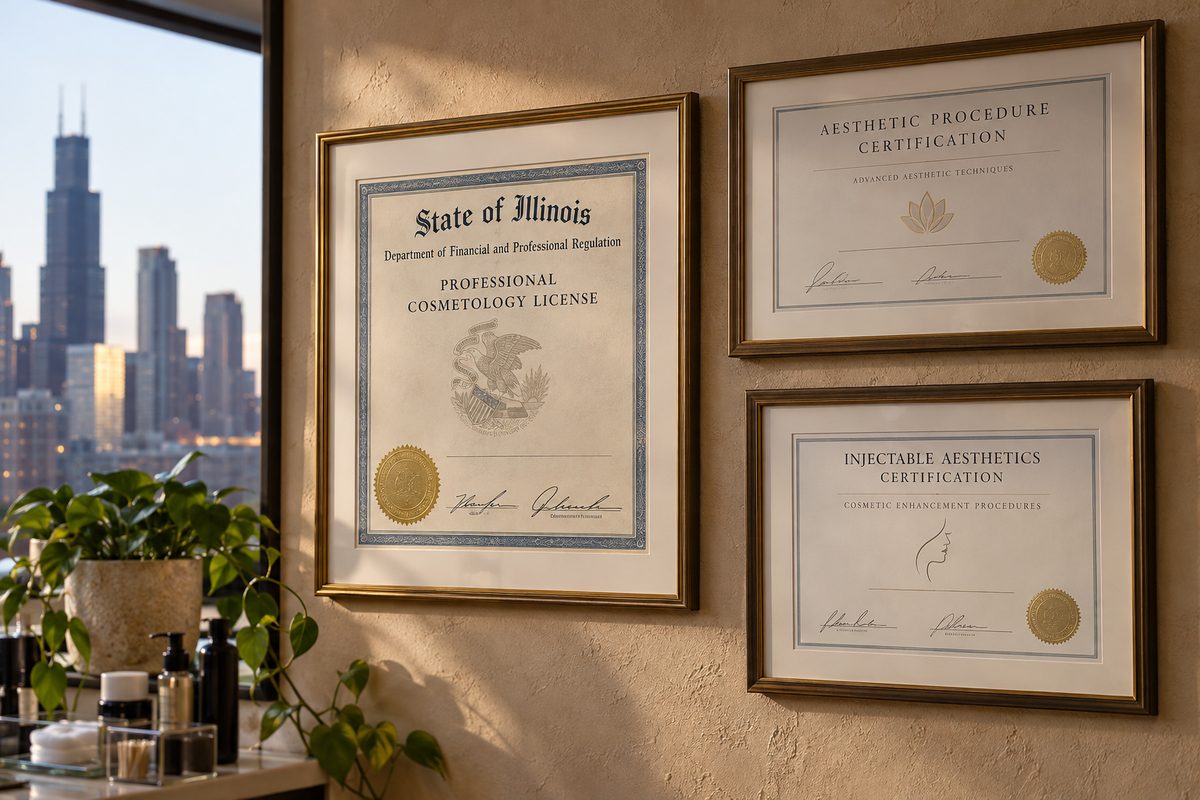 State of Illinois aesthetic practitioner licence and official certifications